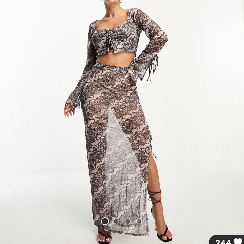 US6= medium Kaila sheer maxi skirt in snake print beach cover up